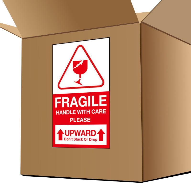 2"x3.5" Fragile/Upward Package Sticker - Reel - 500 Packs-Flag Menu