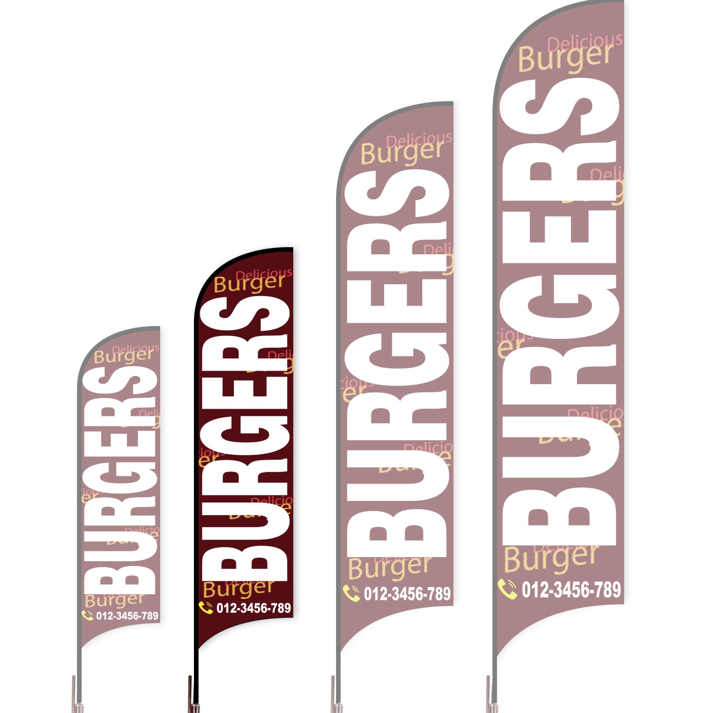 Sharkfin Flag - Doule Sided - Burgers-M-Red A-Flag Menu