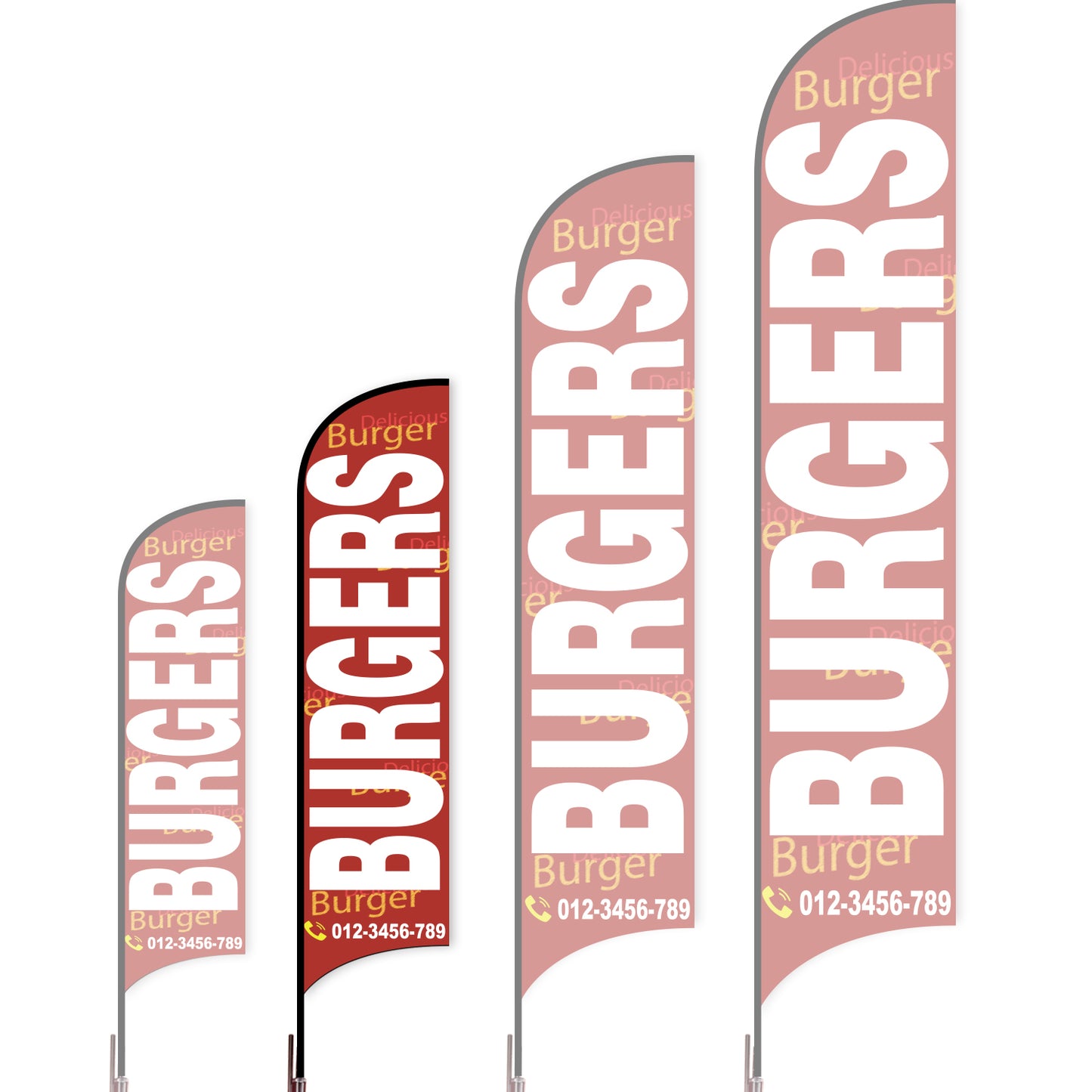 Sharkfin Flag - Doule Sided - Burgers-M-Red B-Flag Menu