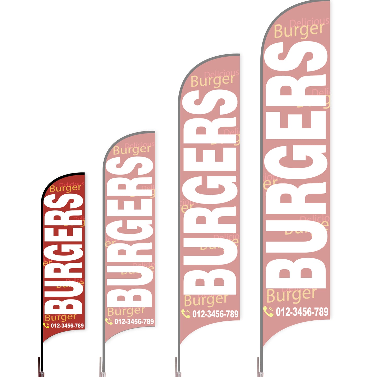 Sharkfin Flag - Doule Sided - Burgers-S-Red B-Flag Menu