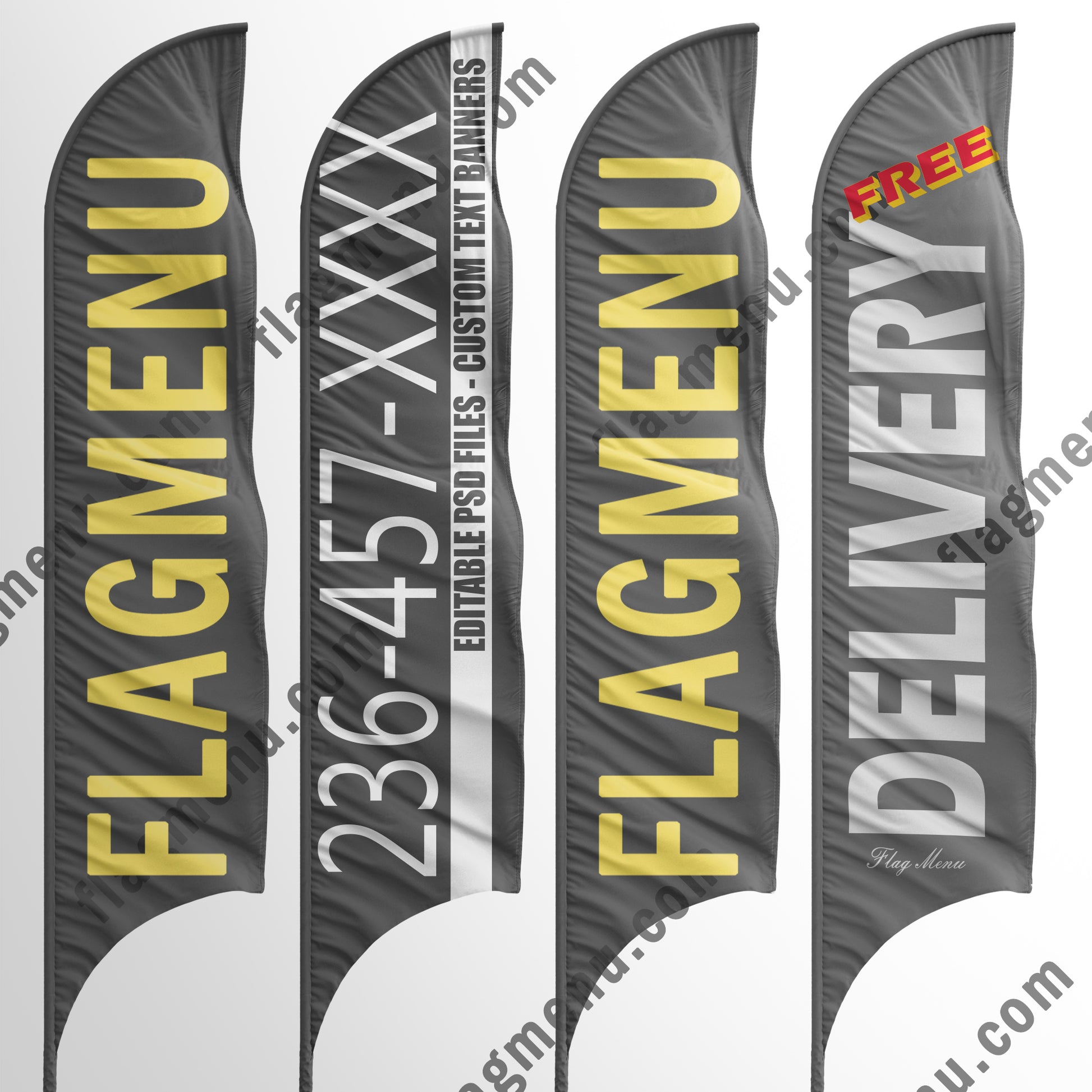 2.3X11.2ft Custom Sharkfin Flag-L-Flag Menu