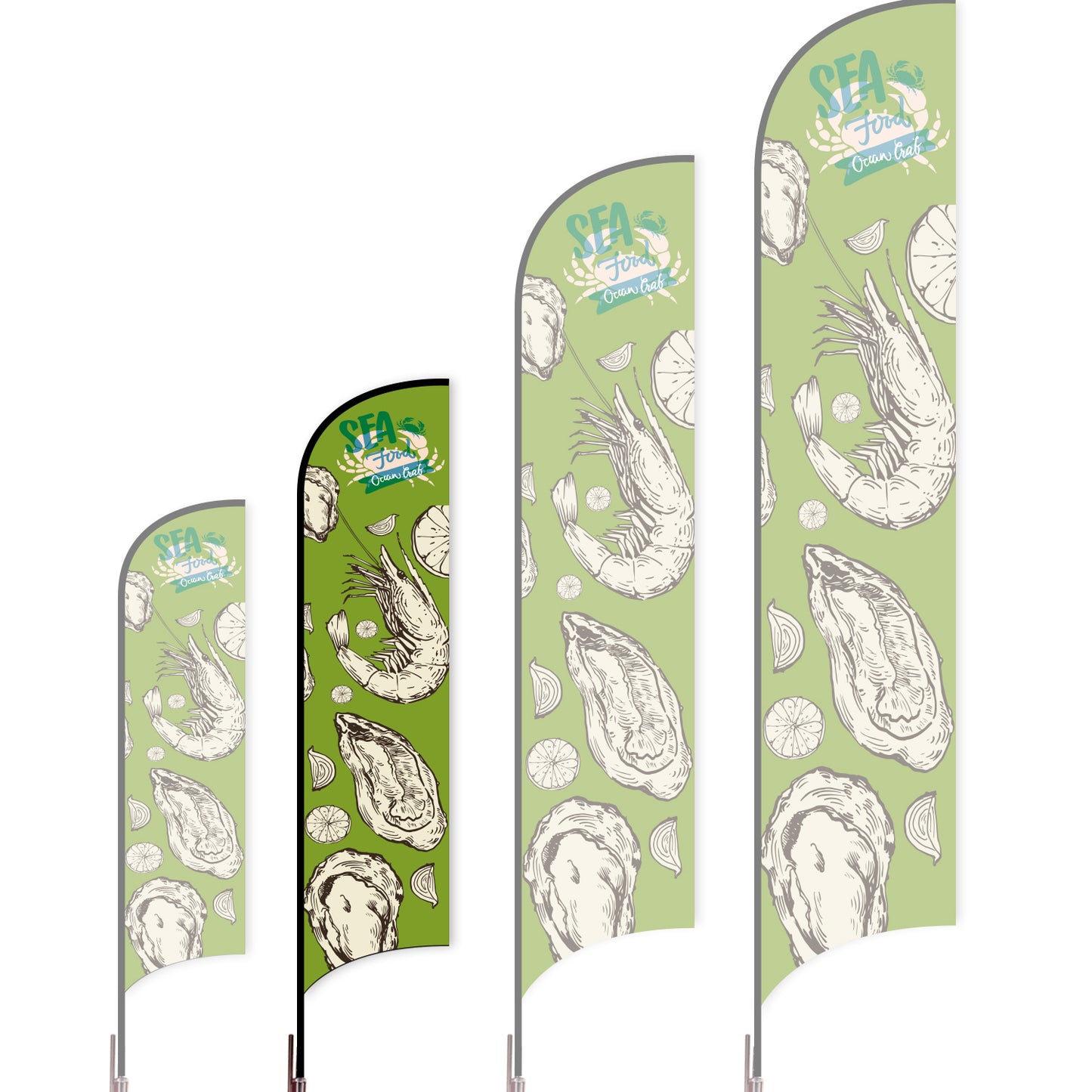Sharkfin Flag - Doule Sided - Seafood-M-Green C-Flag Menu