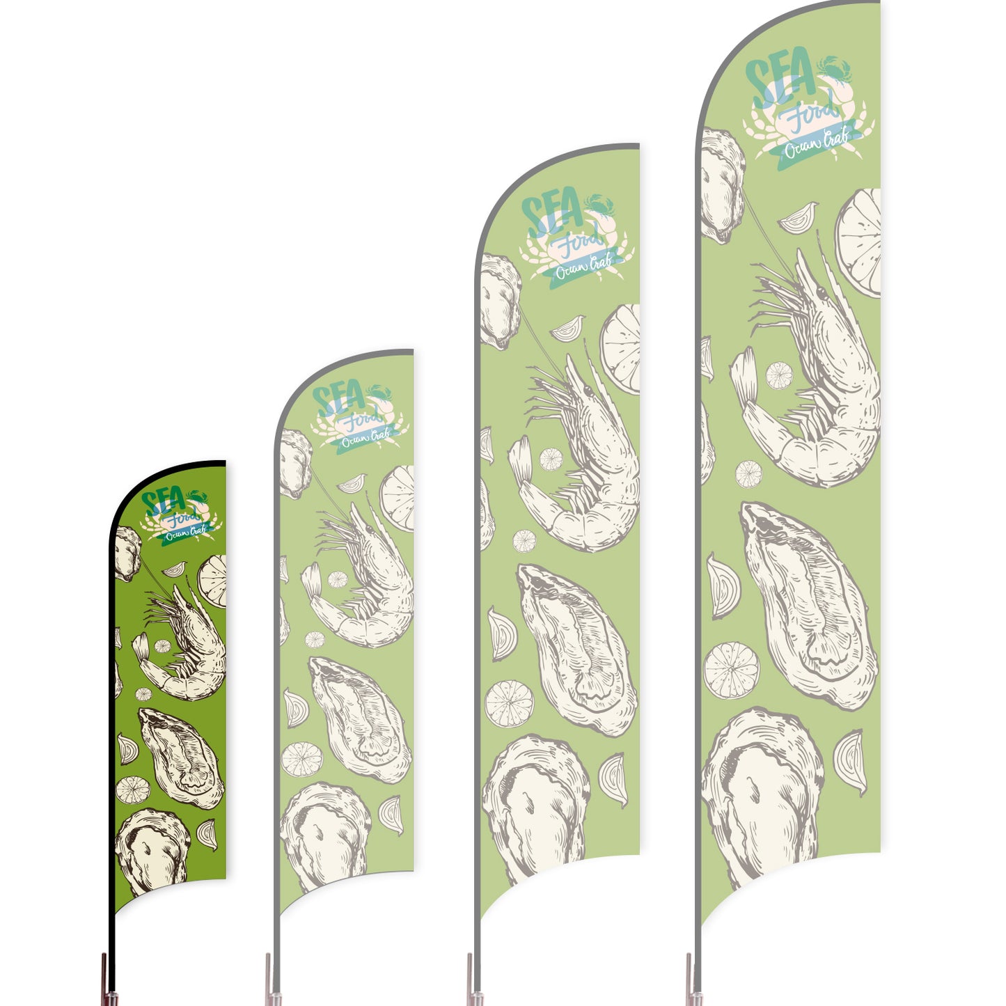 Sharkfin Flag - Doule Sided - Seafood-S-Green C-Flag Menu