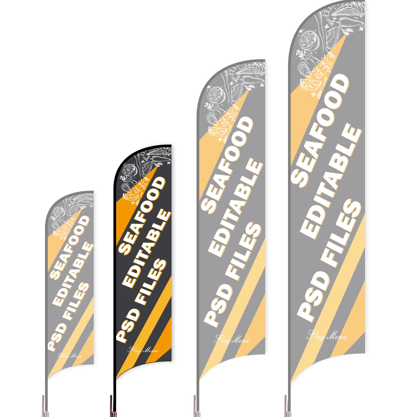 Sharkfin Flag - Doule Sided - Seafood-M-Black-Flag Menu