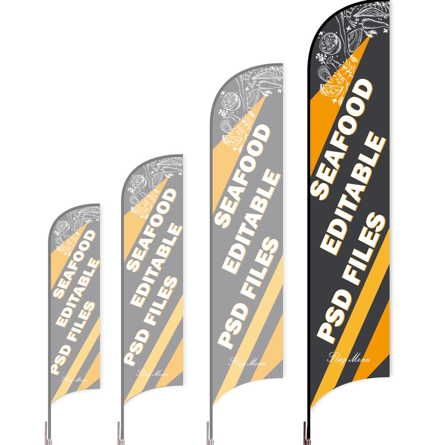 Sharkfin Flag - Doule Sided - Seafood-XL-Black-Flag Menu