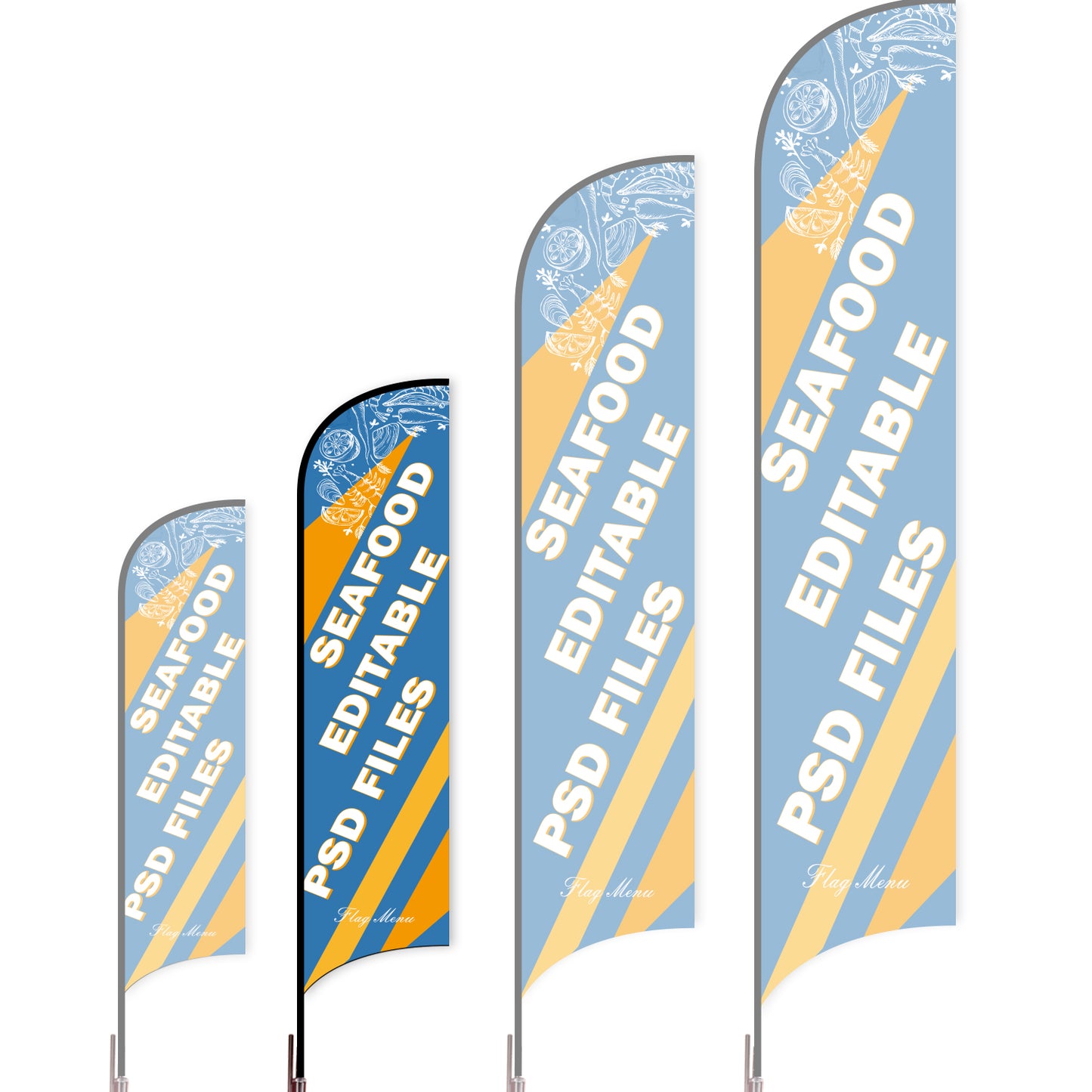 Sharkfin Flag - Doule Sided - Seafood-M-Blue A-Flag Menu