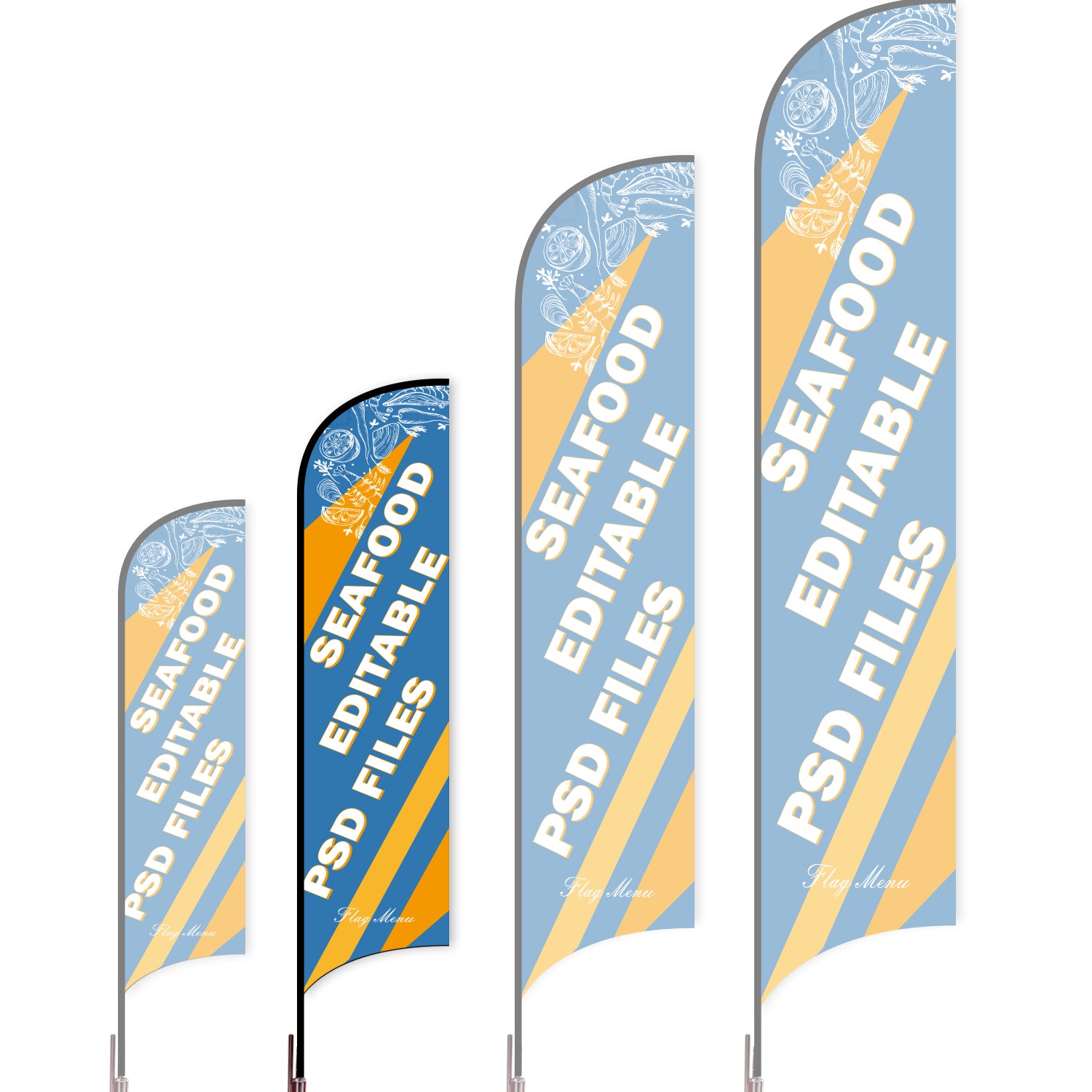 Sharkfin Flag - Doule Sided - Seafood-M-Blue A-Flag Menu