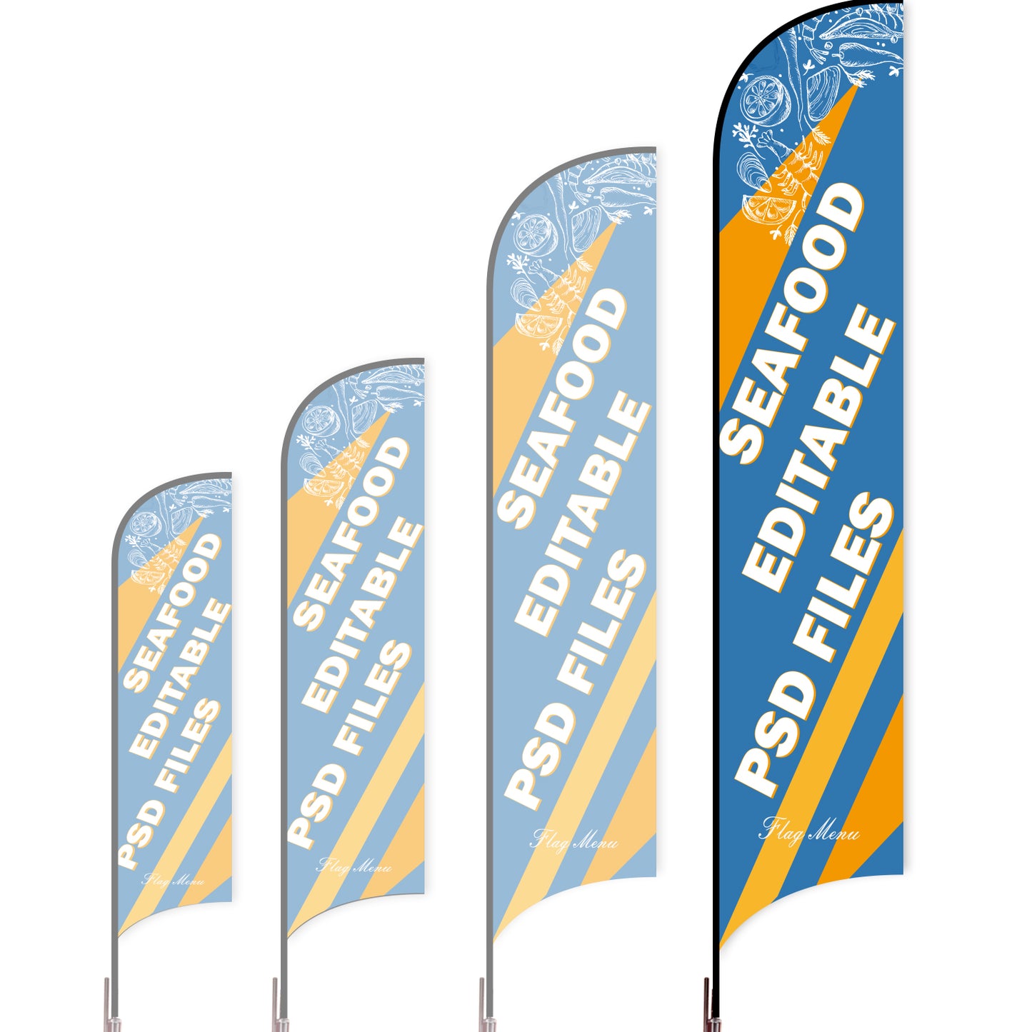 Sharkfin Flag - Doule Sided - Seafood-XL-Blue A-Flag Menu
