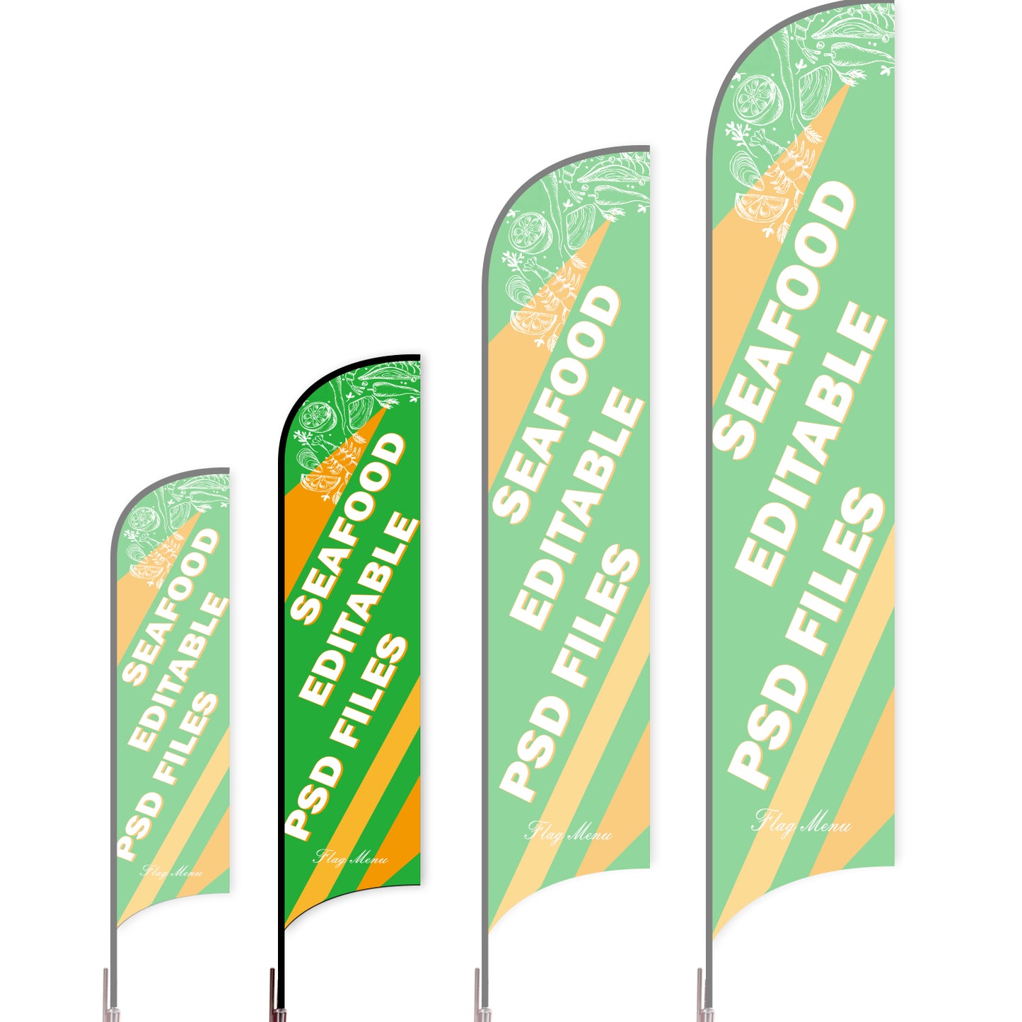 Sharkfin Flag - Doule Sided - Seafood-M-Green A-Flag Menu