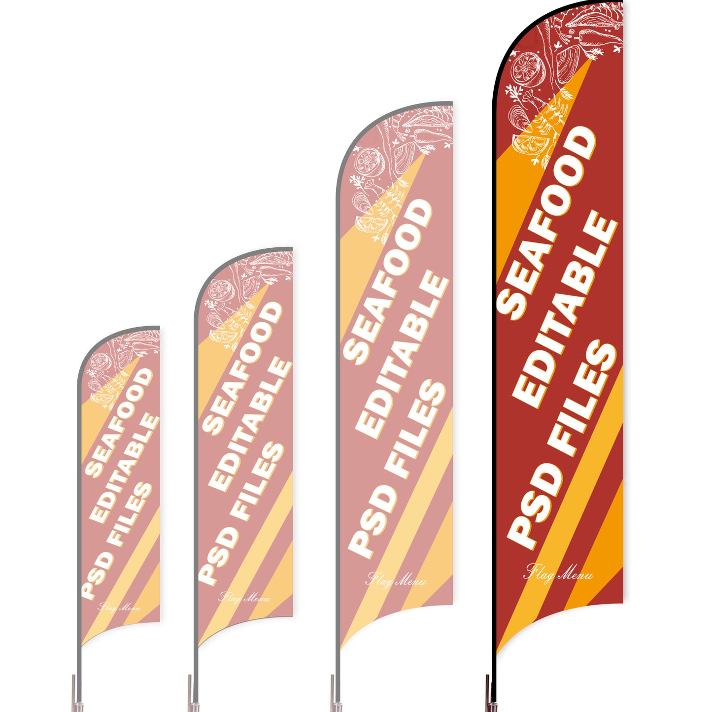 Sharkfin Flag - Doule Sided - Seafood-XL-Red A-Flag Menu