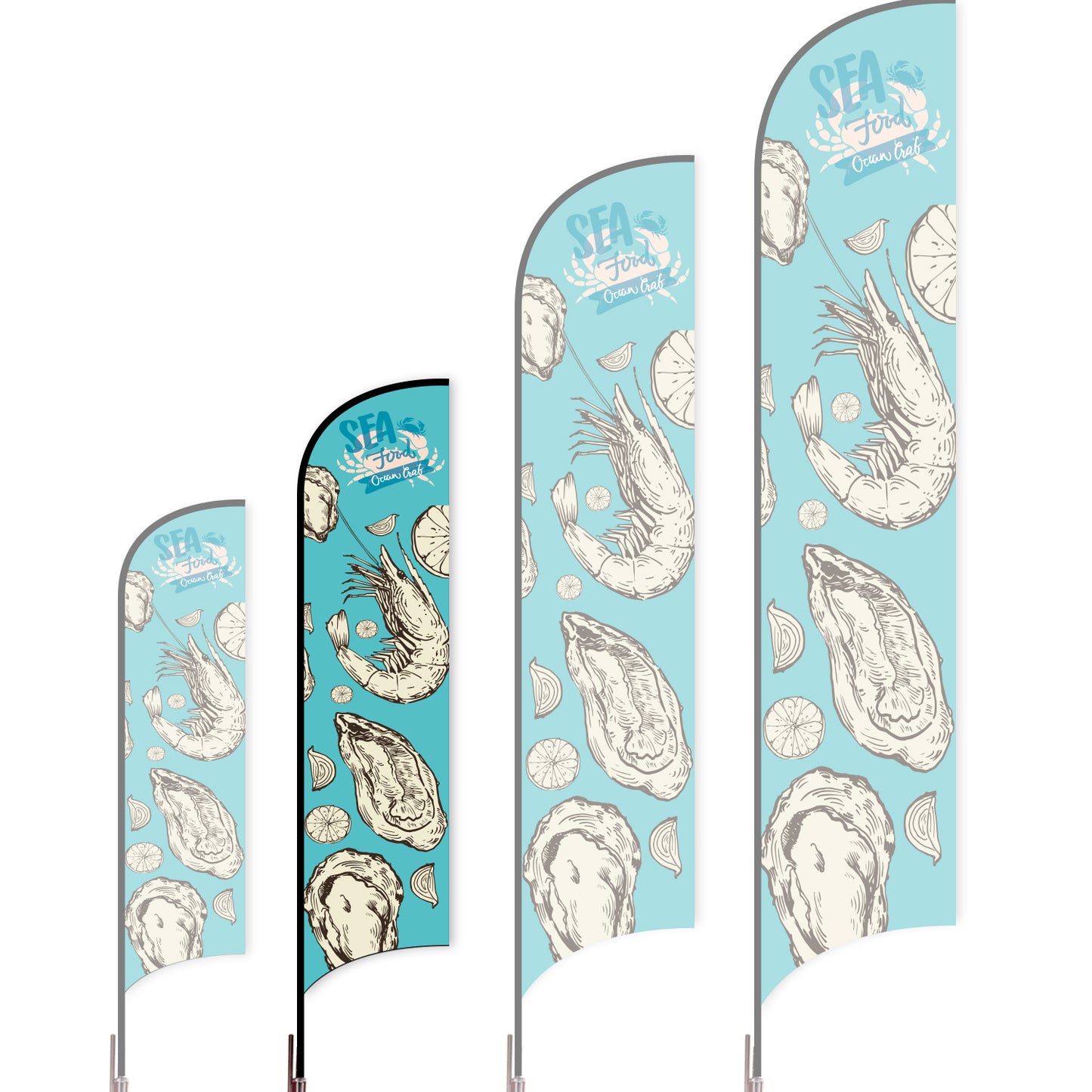 Sharkfin Flag - Doule Sided - Seafood-M-Blue C-Flag Menu