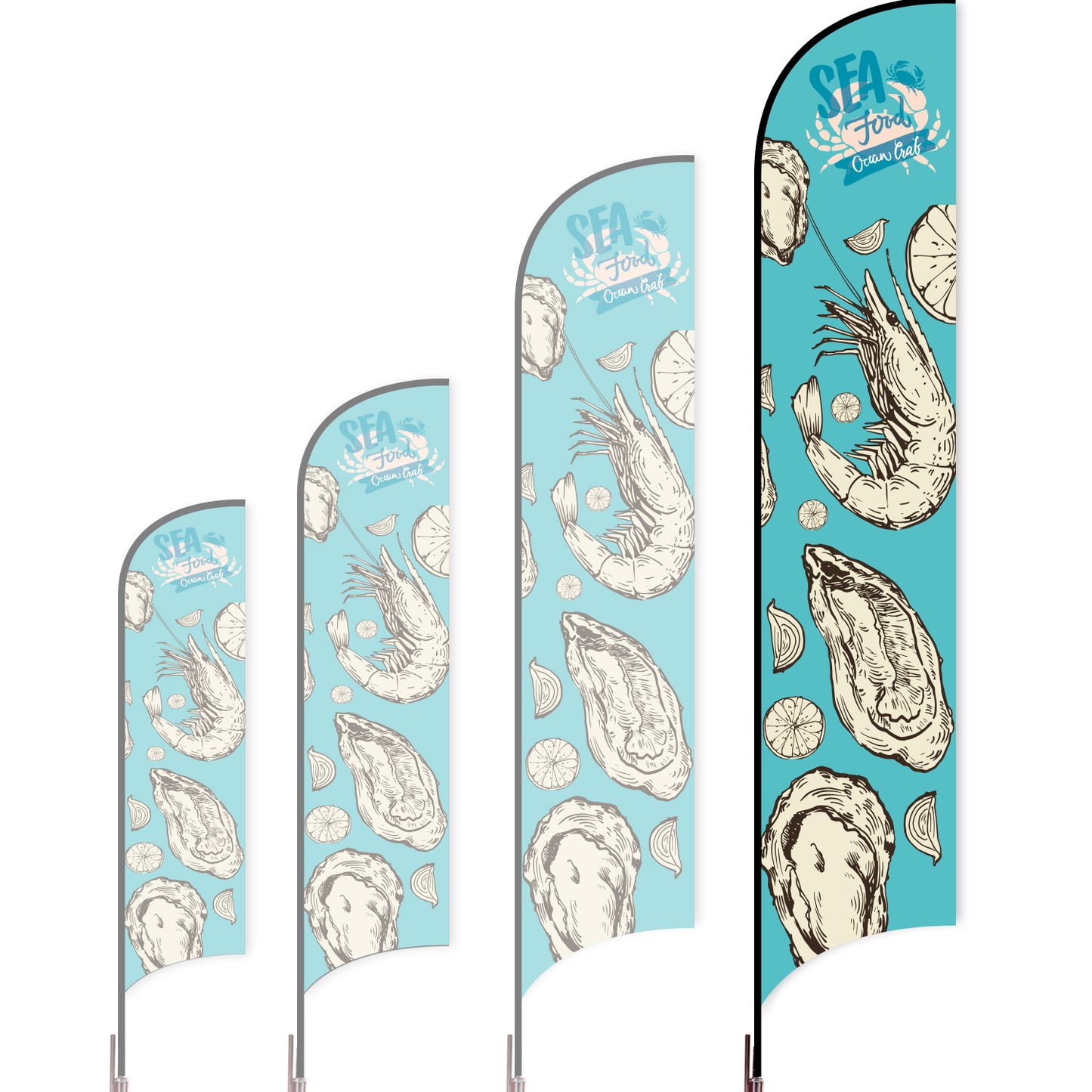 Sharkfin Flag - Doule Sided - Seafood-XL-Blue C-Flag Menu