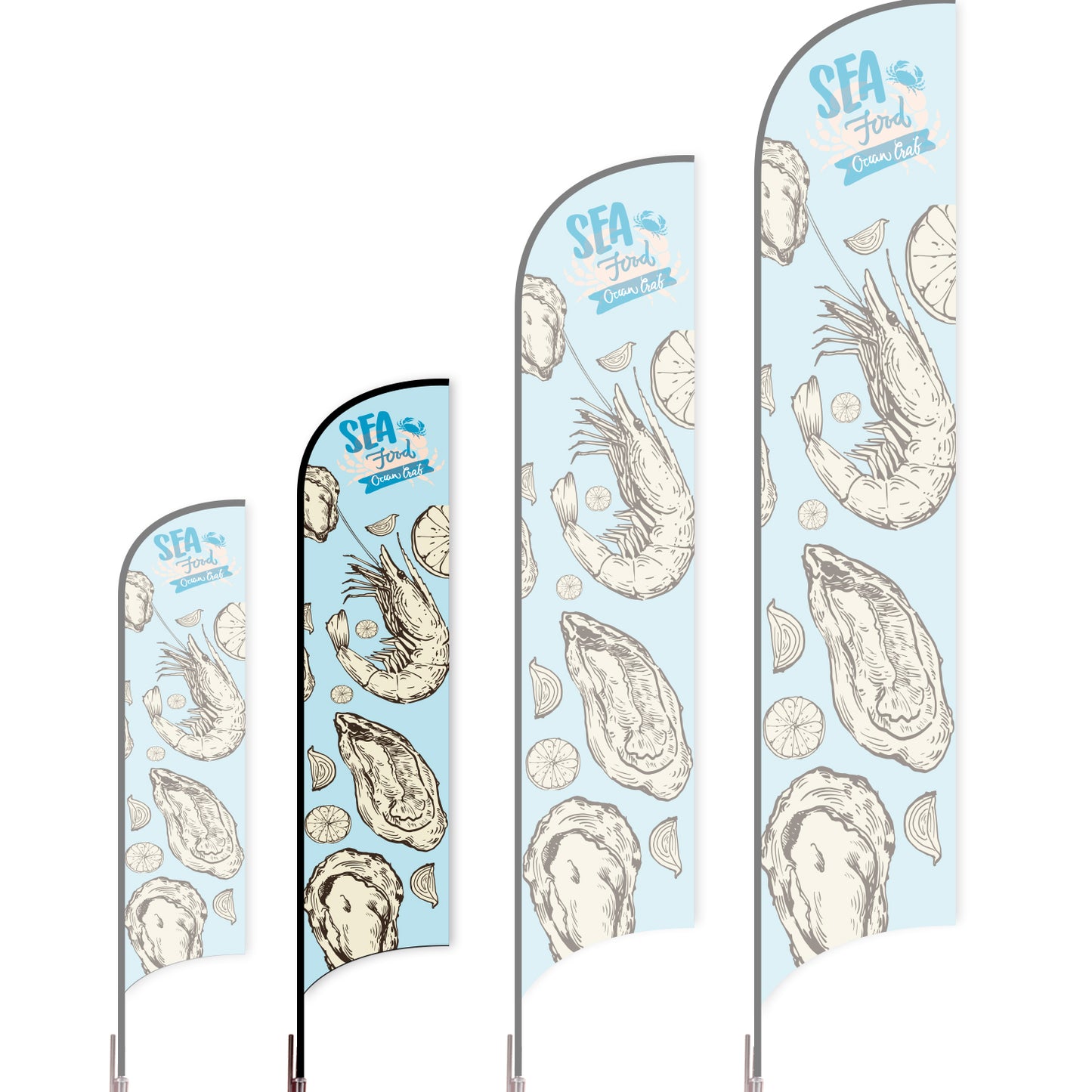 Sharkfin Flag - Doule Sided - Seafood-M-Blue D-Flag Menu