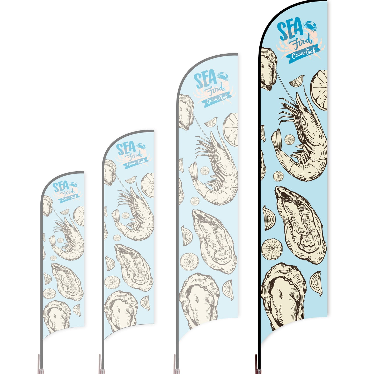 Sharkfin Flag - Doule Sided - Seafood-XL-Blue D-Flag Menu