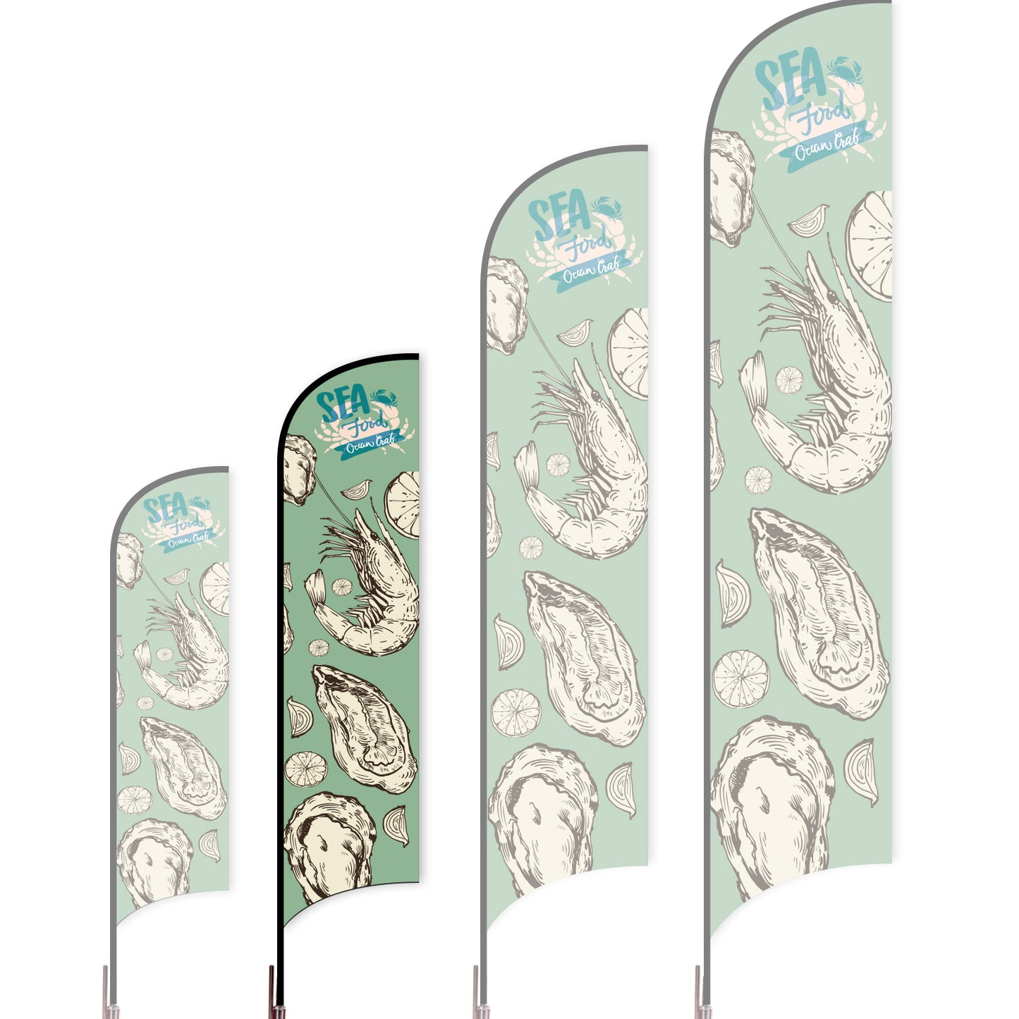 Sharkfin Flag - Doule Sided - Seafood-M-Blue E-Flag Menu