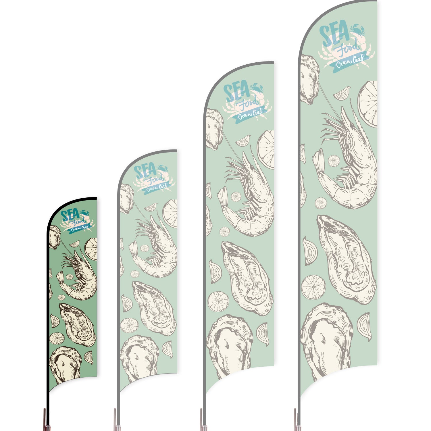Sharkfin Flag - Doule Sided - Seafood-S-Blue E-Flag Menu