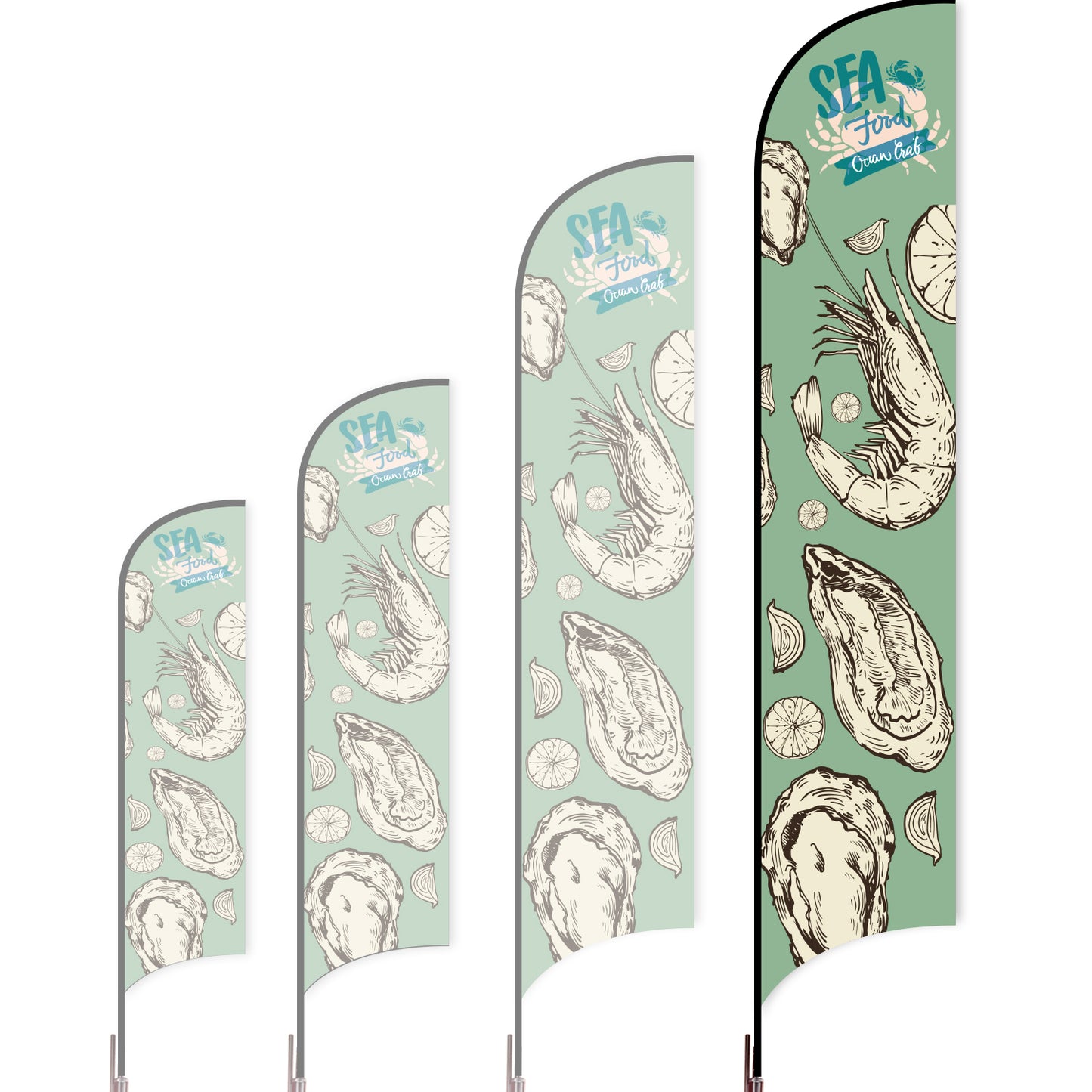 Sharkfin Flag - Doule Sided - Seafood-XL-Blue E-Flag Menu