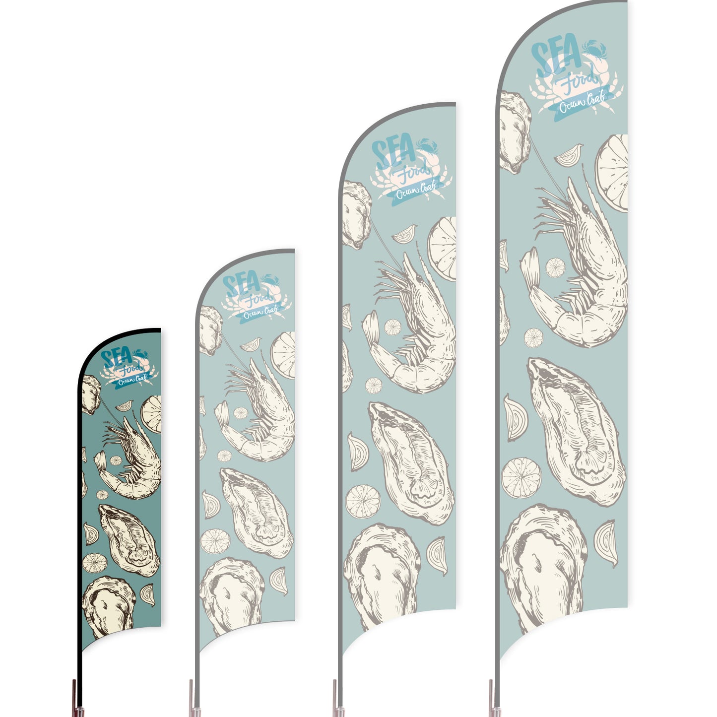 Sharkfin Flag - Doule Sided - Seafood-S-Blue F-Flag Menu