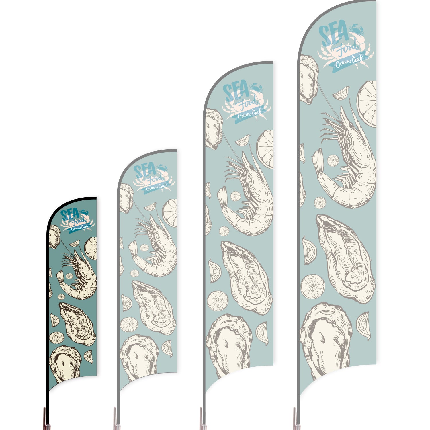 Sharkfin Flag - Doule Sided - Seafood-S-Blue F-Flag Menu