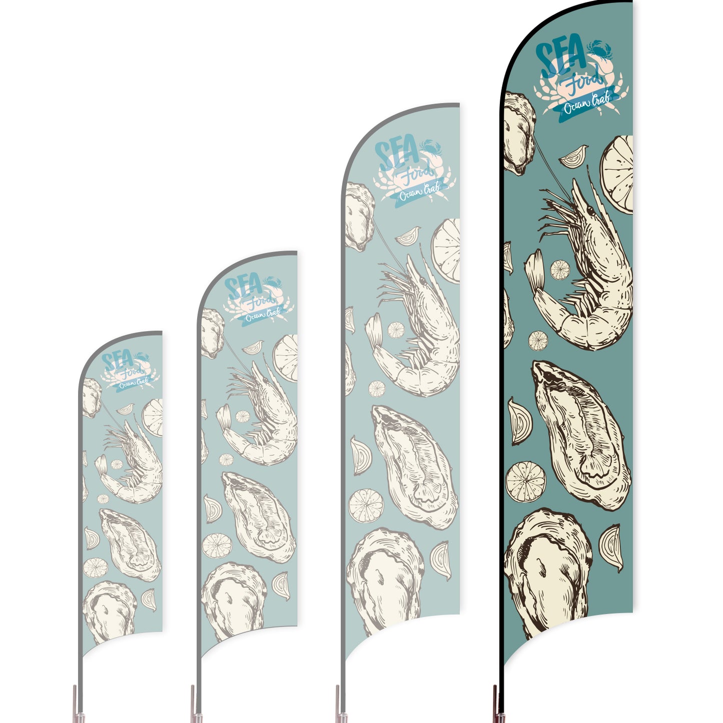 Sharkfin Flag - Doule Sided - Seafood-XL-Blue F-Flag Menu