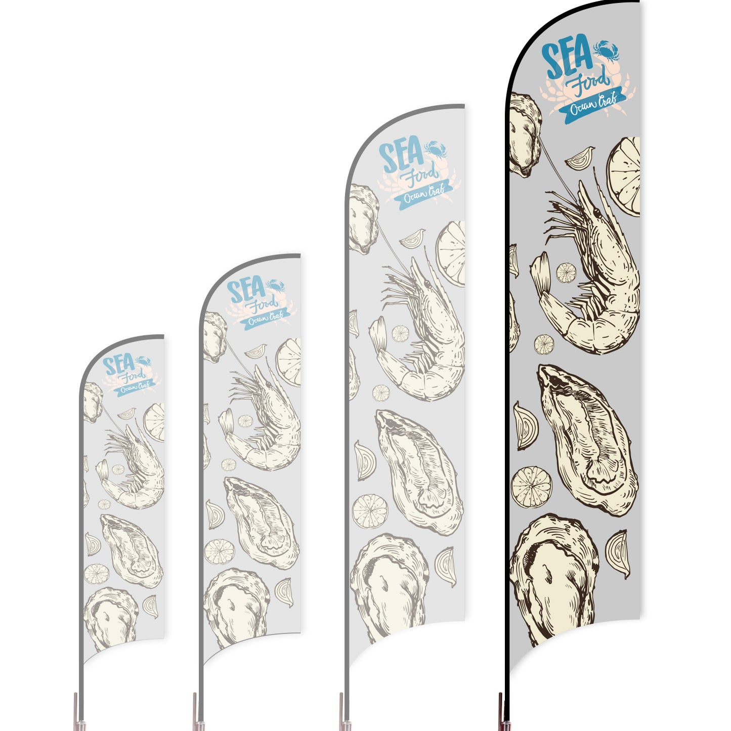 Sharkfin Flag - Doule Sided - Seafood-XL-Grey-Flag Menu