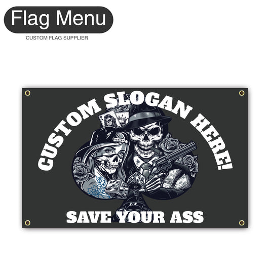 Canvas Wall Flag Of Skull - Spade-2'x3'-4 Grommets-Flag Menu