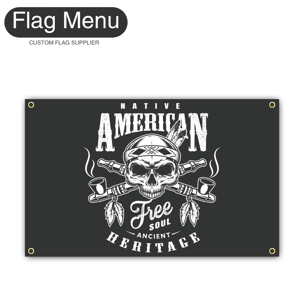 Canvas Wall Flag Of Skull - Native American-2'x3'-4 Grommets-Flag Menu