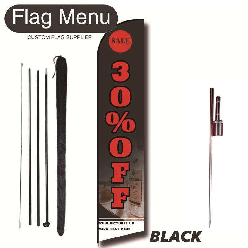 15ft Sharkfin Flag Kit With Spike- Discount-feather flag kit-FlagMenu-BLACK-Flag Menu