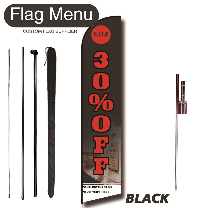 11.3ft Sharkfin Flag Kit With Spike- Discount-feather flag kit-FlagMenu-BLACK-Flag Menu