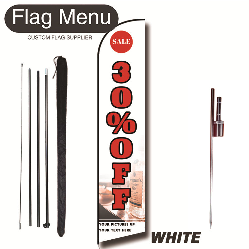 15ft Sharkfin Flag Kit With Spike- Discount-feather flag kit-FlagMenu-WHITE-Flag Menu