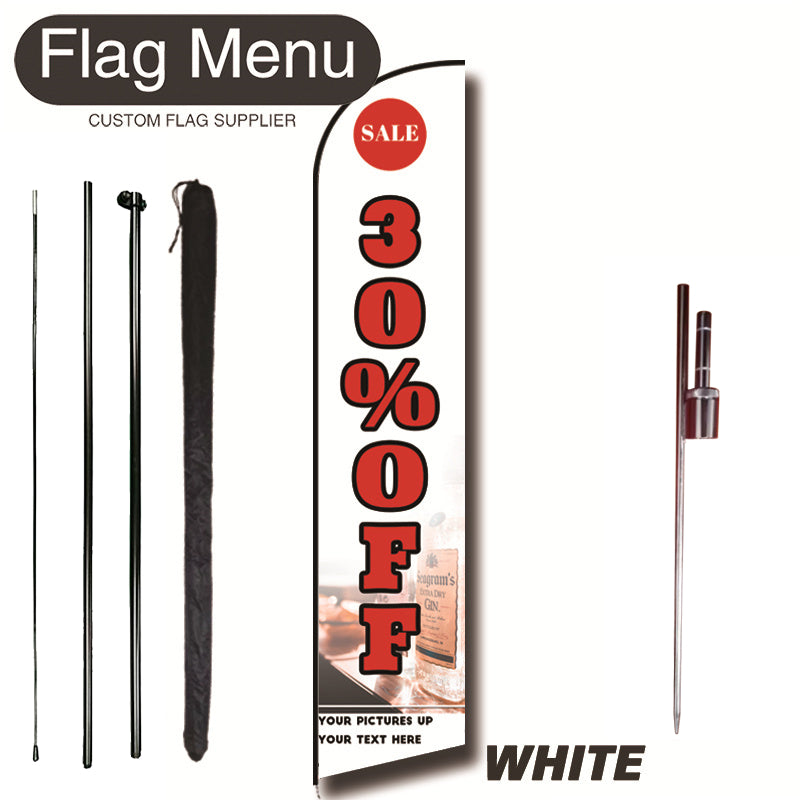 11.3ft Sharkfin Flag Kit With Spike- Discount-feather flag kit-FlagMenu-WHITE-Flag Menu