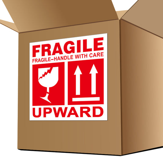 3.9"x3.9" Fragile/Upward Package Sticker - Reel - 500 Packs-Flag Menu