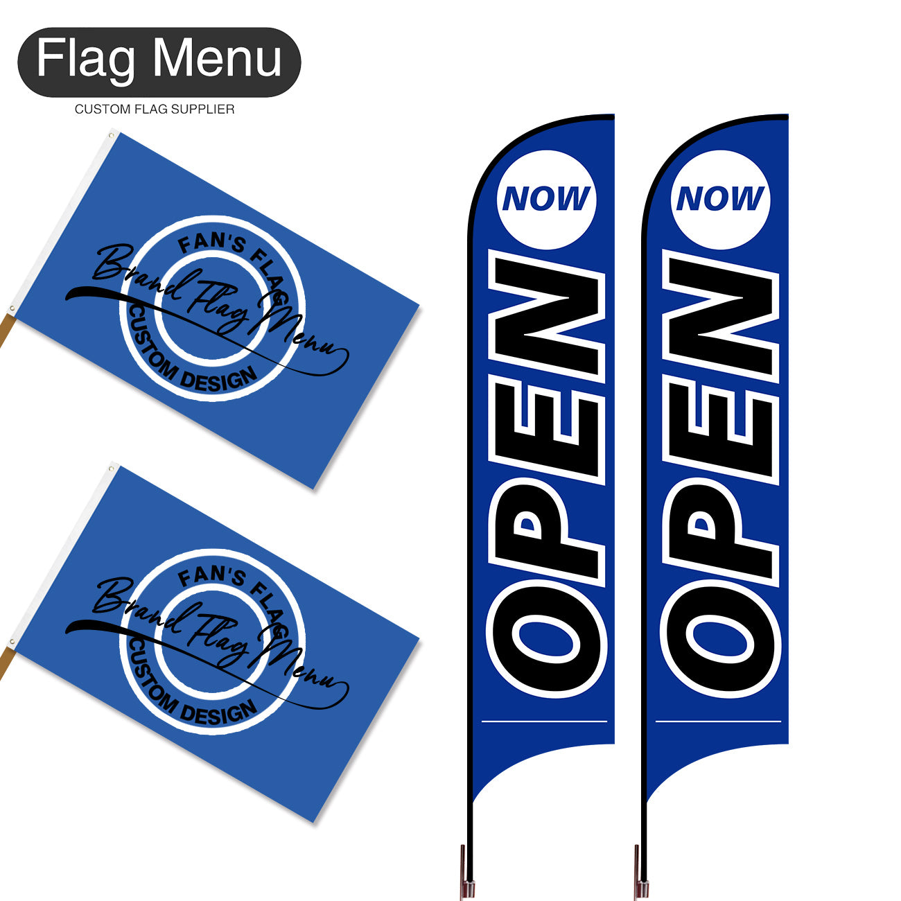 Outdoor Advertising Set - B-Blue B-S - Feather Flag -Double Sided & 3'x5' Regular Flag -Single Sided-Cross & Water Bag-Flag Menu