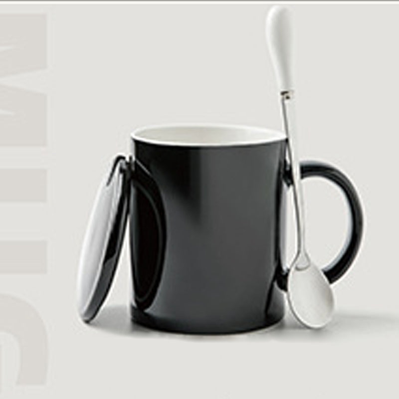 11.8oz Custom Logo Cup/Mug With Lid&Spoon - Souvenir/Business Advertising-Black-Decorating Firing-100 Pcs-FlagMenu.com