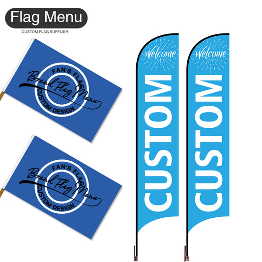 Outdoor Advertising Set - C-Blue A-S - Feather Flag -Double Sided & 3'x5' Regular Flag -Single Sided-Cross & Water Bag-Flag Menu