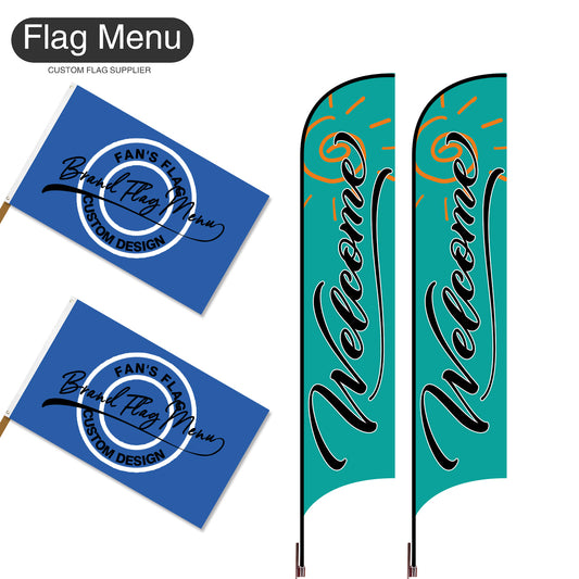Outdoor Advertising Set - D-Blue A-S - Feather Flag -Double Sided & 3'x5' Regular Flag -Single Sided-Cross & Water Bag-Flag Menu