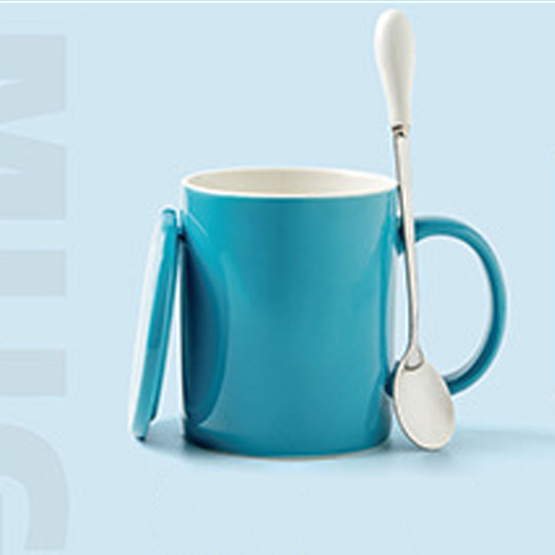 11.8oz Custom Logo Cup/Mug With Lid&Spoon - Souvenir/Business Advertising-Blue-Decorating Firing-100 Pcs-FlagMenu.com