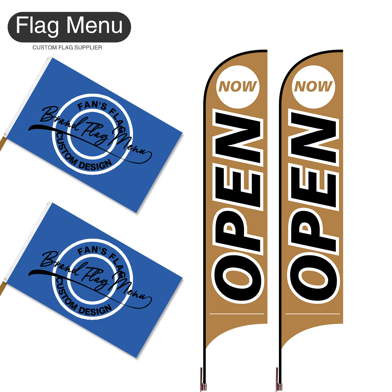 Outdoor Advertising Set - B-Brown-S - Feather Flag -Double Sided & 3'x5' Regular Flag -Single Sided-Cross & Water Bag-Flag Menu