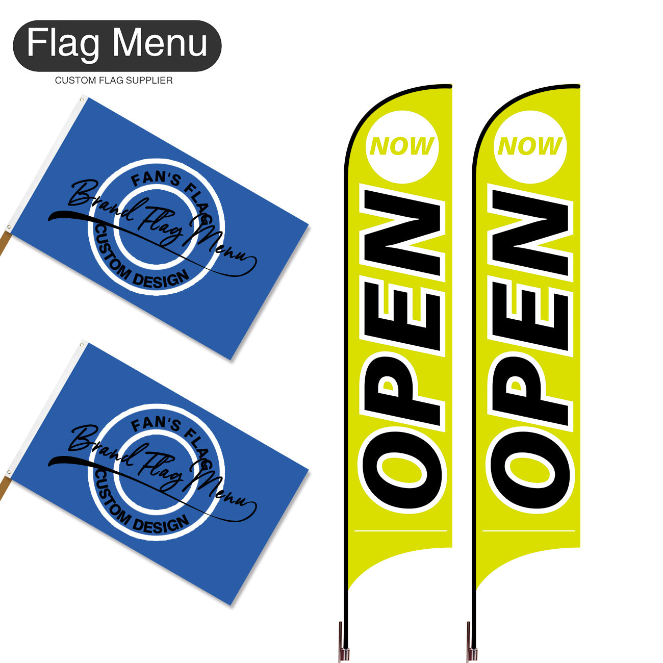 Outdoor Advertising Set - B-Green A-S - Feather Flag -Double Sided & 3'x5' Regular Flag -Single Sided-Cross & Water Bag-Flag Menu