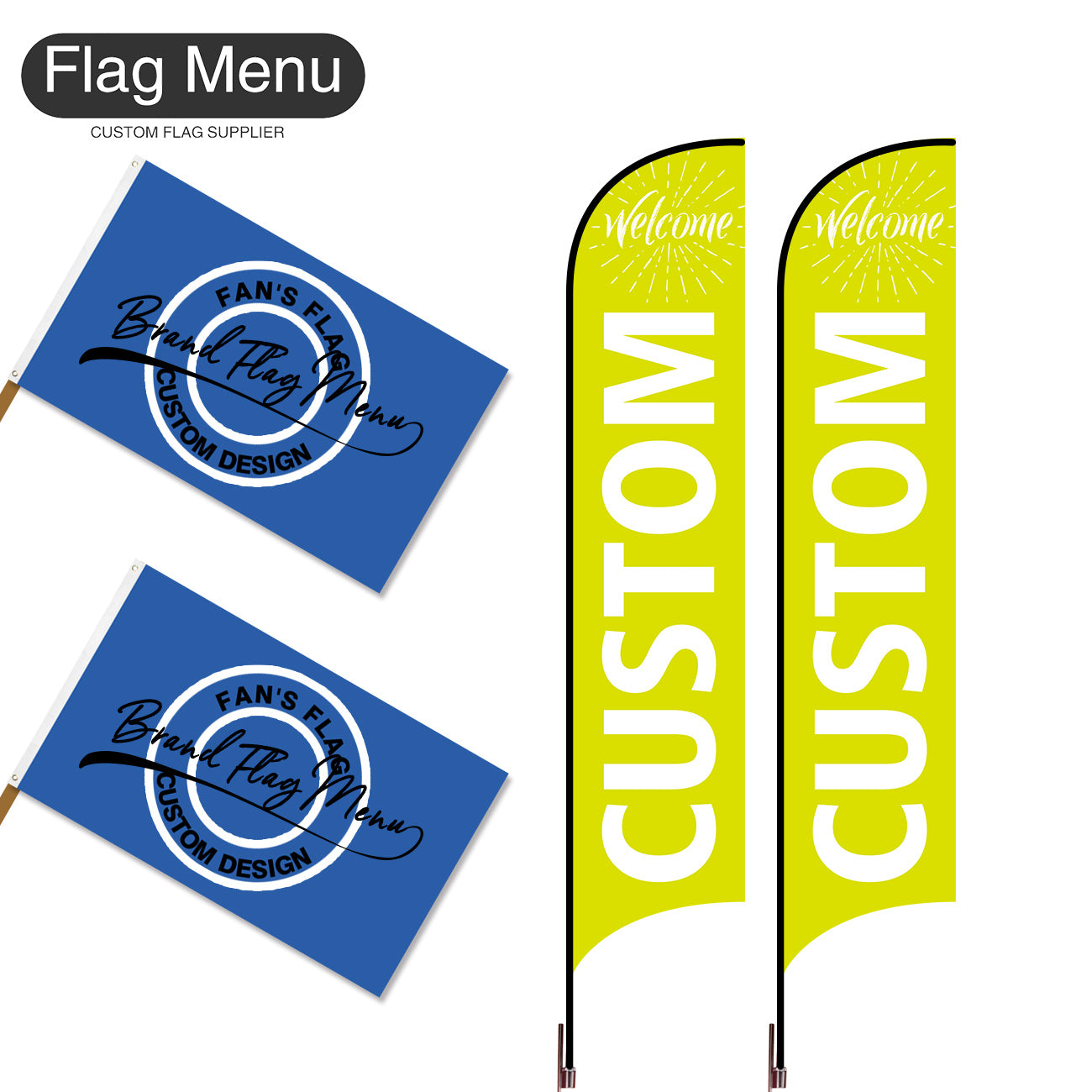 Outdoor Advertising Set - C-Green A-S - Feather Flag -Double Sided & 3'x5' Regular Flag -Single Sided-Cross & Water Bag-Flag Menu