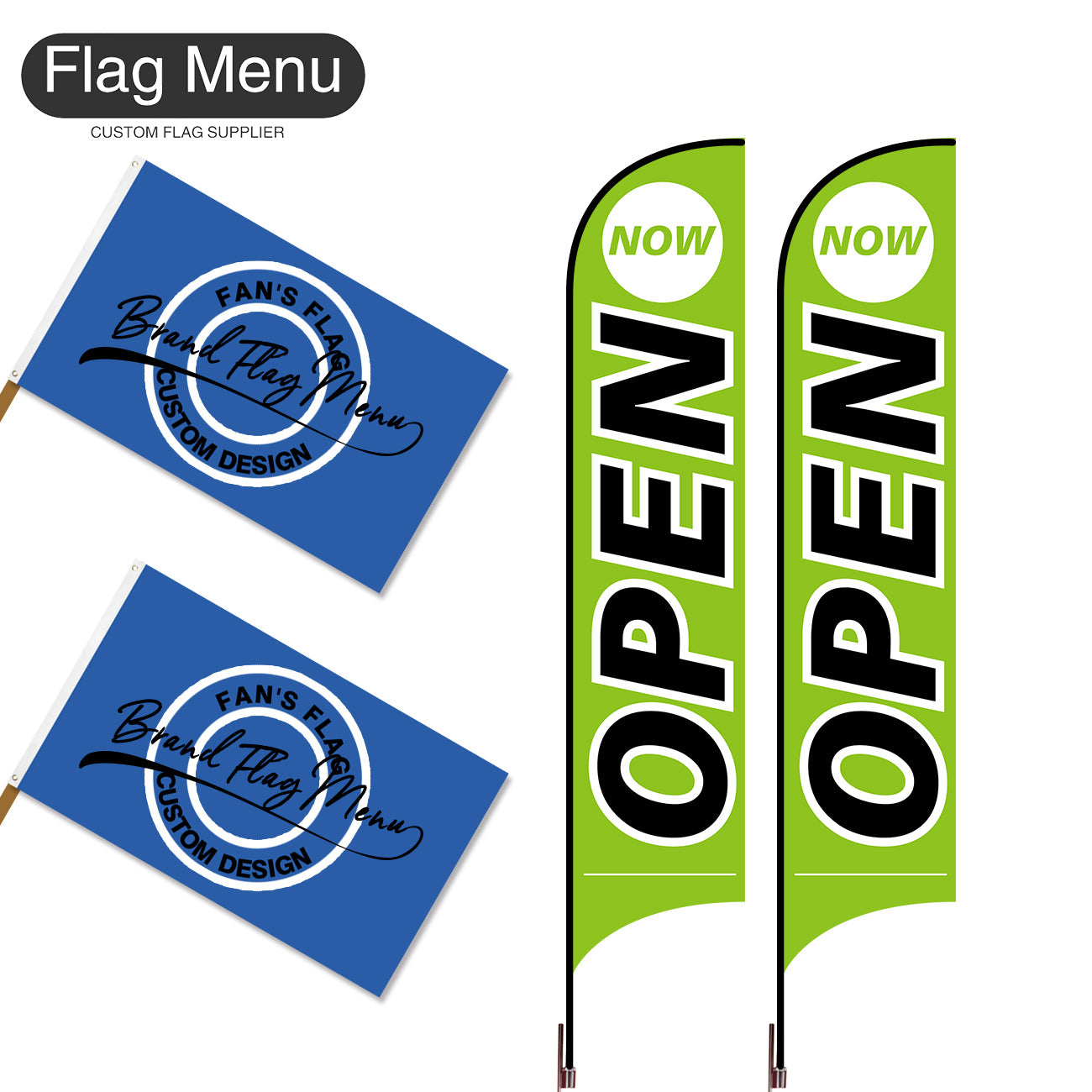 Outdoor Advertising Set - B-Green B-S - Feather Flag -Double Sided & 3'x5' Regular Flag -Single Sided-Cross & Water Bag-Flag Menu
