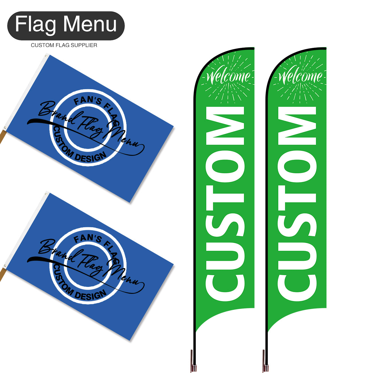 Outdoor Advertising Set - C-Green C-S - Feather Flag -Double Sided & 3'x5' Regular Flag -Single Sided-Cross & Water Bag-Flag Menu
