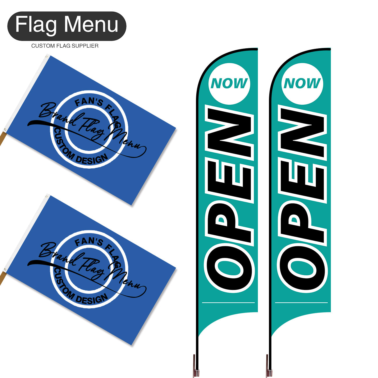 Outdoor Advertising Set - B-Green C-S - Feather Flag -Double Sided & 3'x5' Regular Flag -Single Sided-Cross & Water Bag-Flag Menu