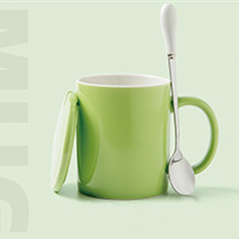 11.8oz Custom Logo Cup/Mug With Lid&Spoon - Souvenir/Business Advertising-Green-Decorating Firing-100 Pcs-FlagMenu.com
