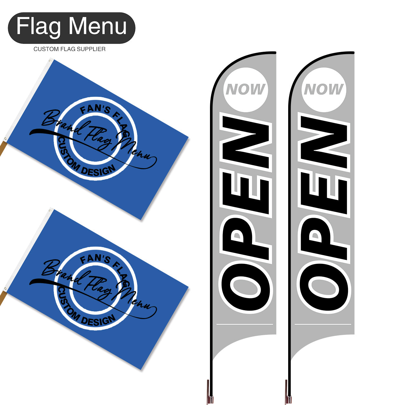 Outdoor Advertising Set - B-Grey-S - Feather Flag -Double Sided & 3'x5' Regular Flag -Single Sided-Cross & Water Bag-Flag Menu