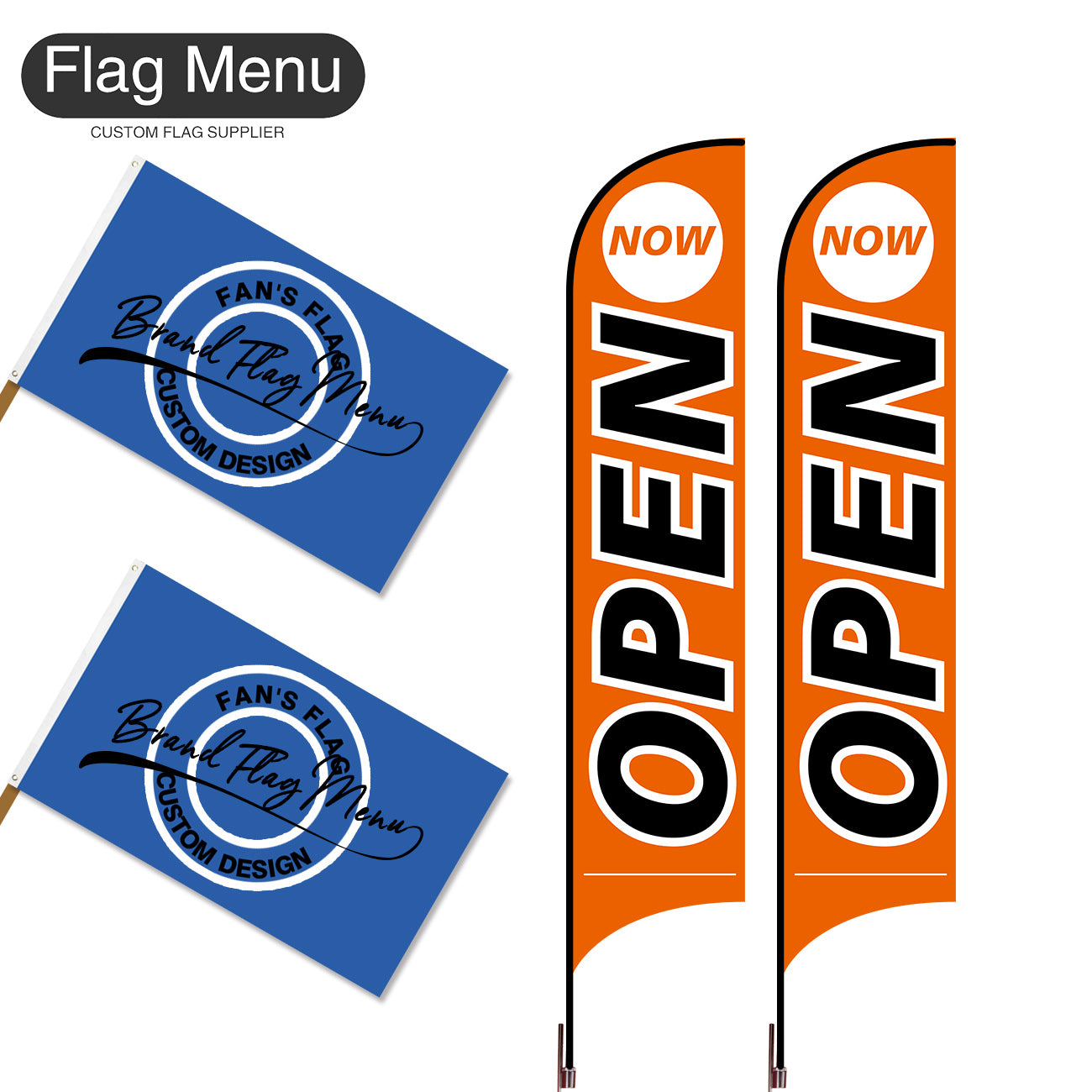 Outdoor Advertising Set - B-Orange-S - Feather Flag -Double Sided & 3'x5' Regular Flag -Single Sided-Cross & Water Bag-Flag Menu