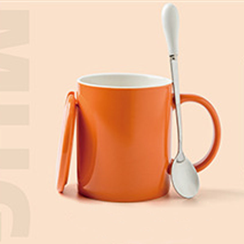 11.8oz Custom Logo Cup/Mug With Lid&Spoon - Souvenir/Business Advertising-Orange-Decorating Firing-100 Pcs-FlagMenu.com