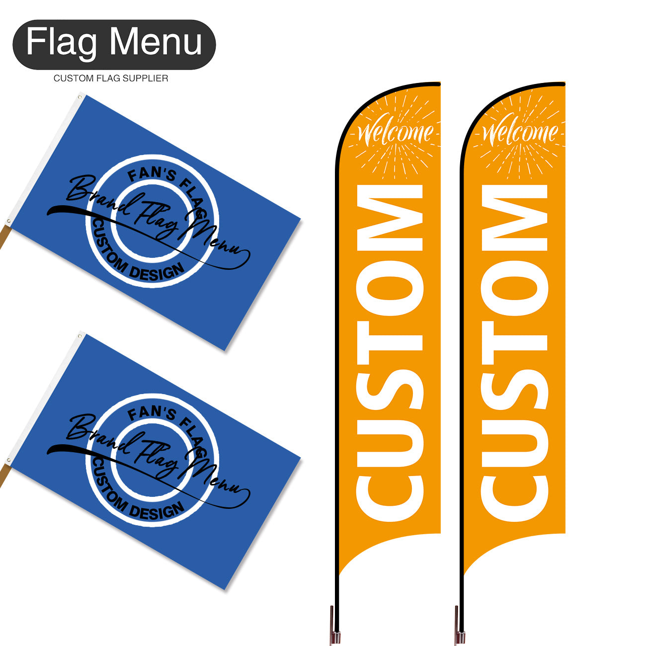 Outdoor Advertising Set - C-Orange-S - Feather Flag -Double Sided & 3'x5' Regular Flag -Single Sided-Cross & Water Bag-Flag Menu
