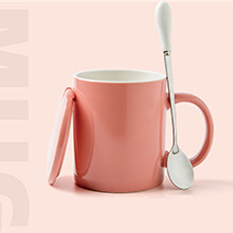 11.8oz Custom Logo Cup/Mug With Lid&Spoon - Souvenir/Business Advertising-Pink-Decorating Firing-100 Pcs-FlagMenu.com