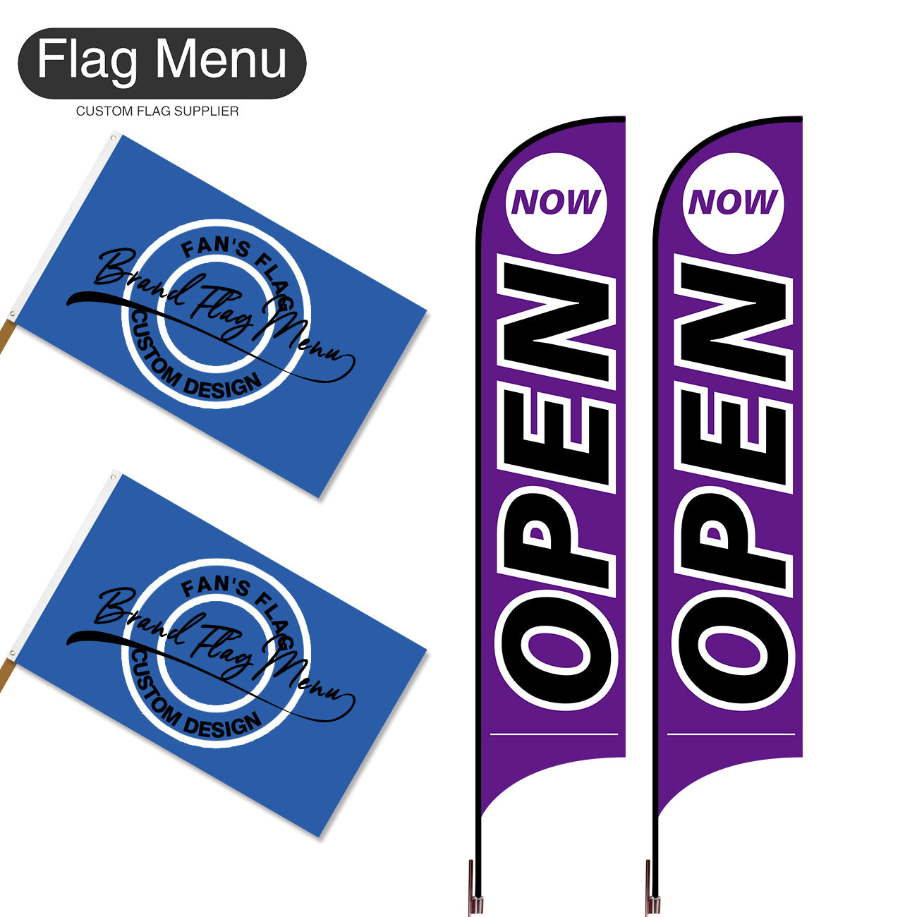 Outdoor Advertising Set - B-Purple A-S - Feather Flag -Double Sided & 3'x5' Regular Flag -Single Sided-Cross & Water Bag-Flag Menu